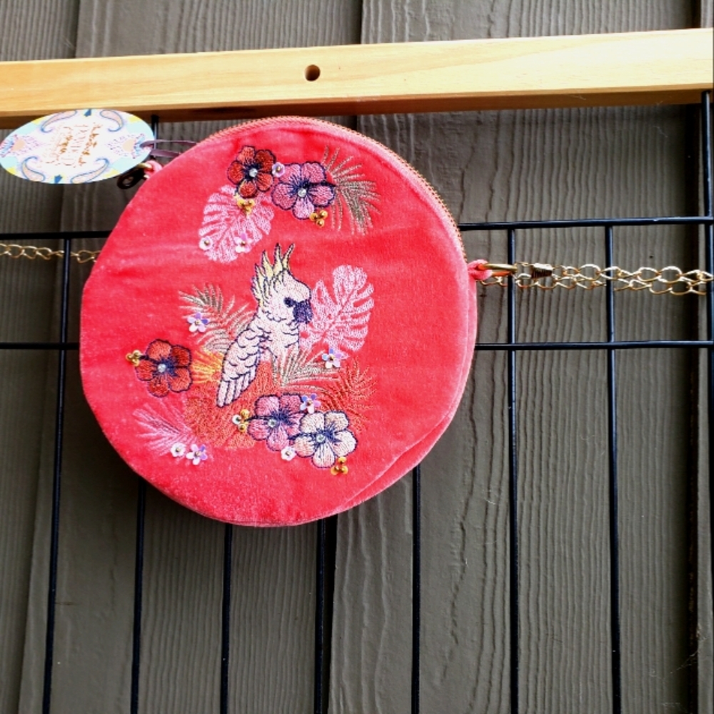 POWDER COCKATOO VELVET CROSSBODY NWT